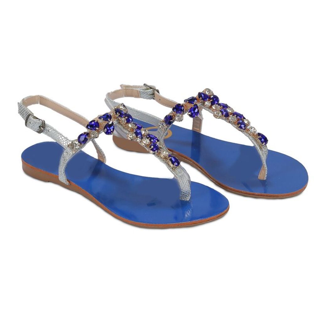 Ventutto Rio Turquoise Blue Crystal Cluster T Strap Sandal